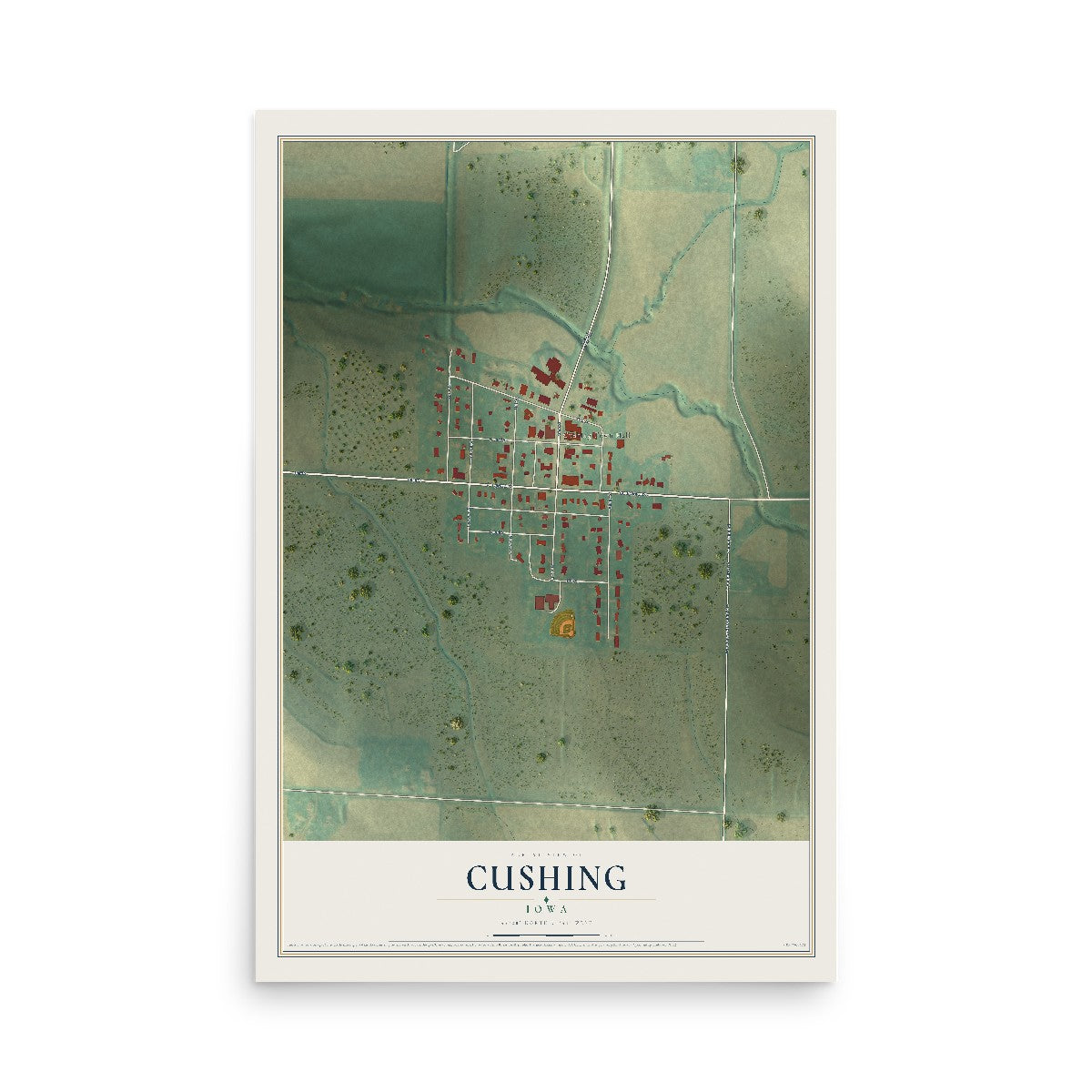 Map of Cushing, Iowa, 12 x 18 inch unframed archival matte print