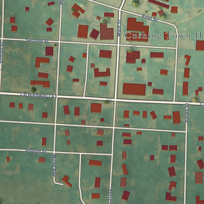 Close-up of the map of Cushing, Iowa print showing street and building detail
