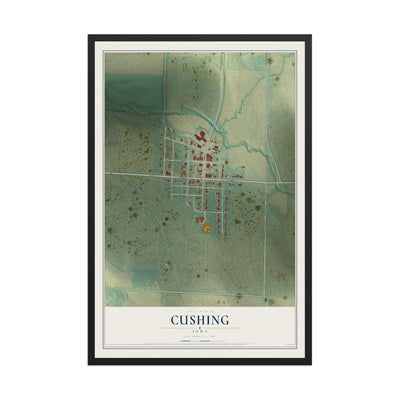 Map of Cushing, Iowa, 12 x 18 inch print in a black wood frame