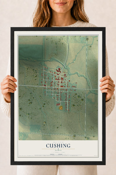 Map of Cushing, Iowa, 18 x 24 inch print in a black wood frame