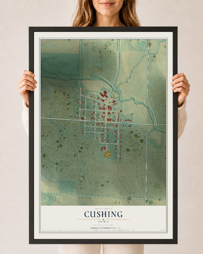 Map of Cushing, Iowa, 24 x 36 inch print in a black wood frame