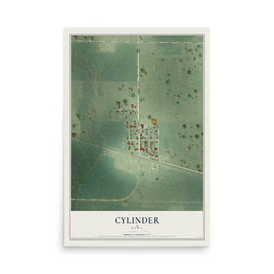 Map of Cylinder, Iowa, 12 x 18 inch unframed archival matte print