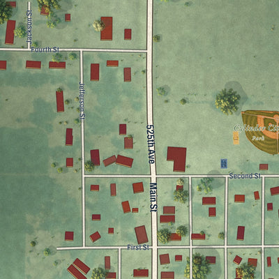 Close-up of the map of Cylinder, Iowa print showing street and building detail