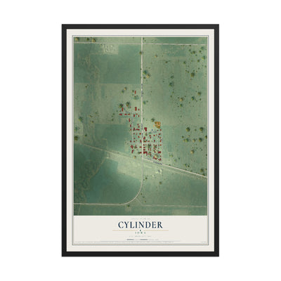 Map of Cylinder, Iowa, 12 x 18 inch print in a black wood frame