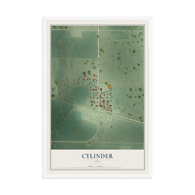 Map of Cylinder, Iowa, 12 x 18 inch print in a white wood frame