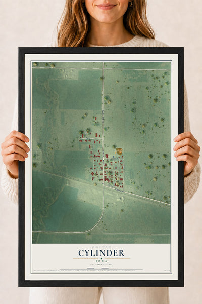 Map of Cylinder, Iowa, 18 x 24 inch print in a black wood frame