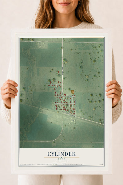 Map of Cylinder, Iowa, 18 x 24 inch print in a white wood frame
