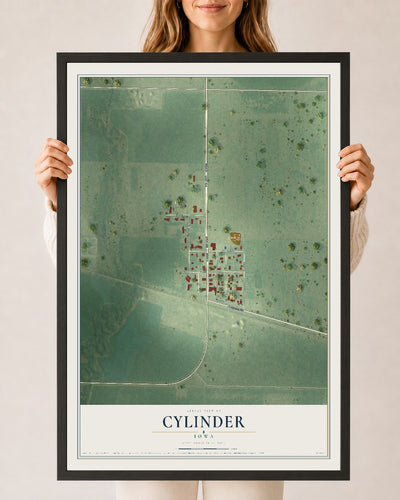 Map of Cylinder, Iowa, 24 x 36 inch print in a black wood frame