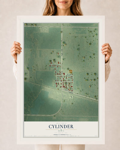 Map of Cylinder, Iowa, 24 x 36 inch print in a white wood frame