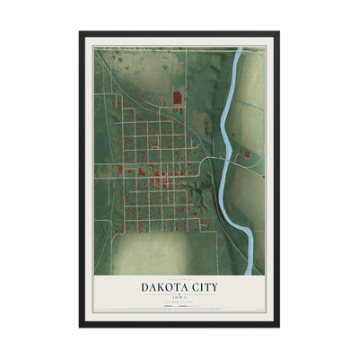 Map of Dakota City, Iowa, 12 x 18 inch print in a black wood frame