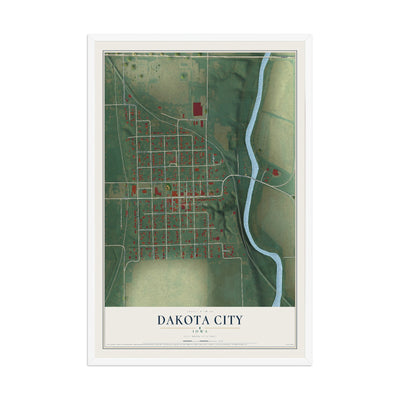 Map of Dakota City, Iowa, 12 x 18 inch print in a white wood frame