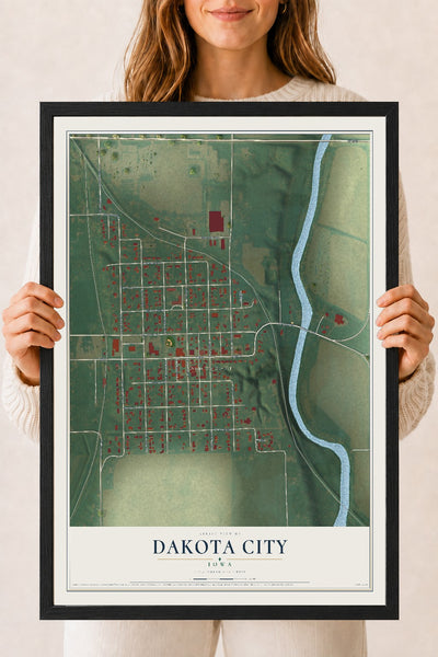 Map of Dakota City, Iowa, 18 x 24 inch print in a black wood frame
