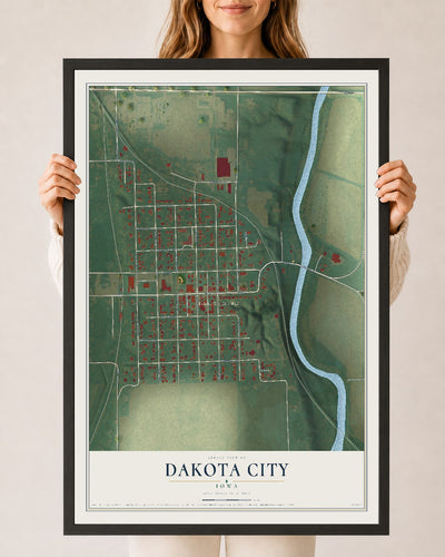 Map of Dakota City, Iowa, 24 x 36 inch print in a black wood frame