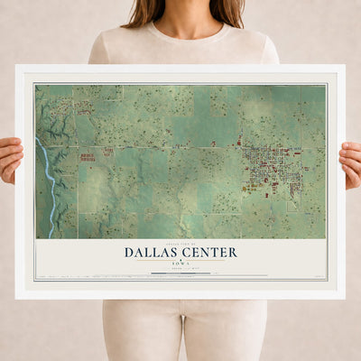 Map of Dallas Center, Iowa, 18 x 24 inch print in a white wood frame