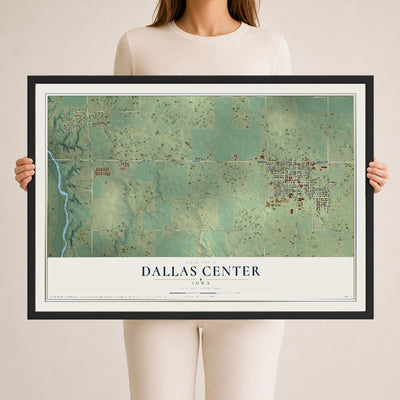 Map of Dallas Center, Iowa, 24 x 36 inch print in a black wood frame