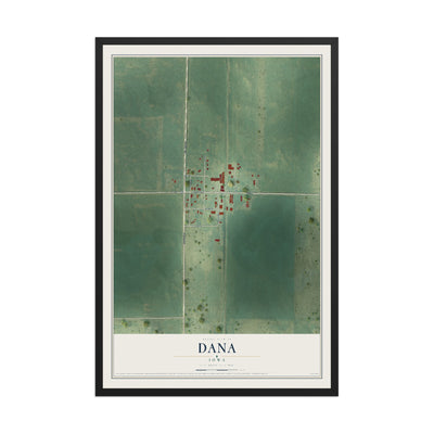 Map of Dana, Iowa, 12 x 18 inch print in a black wood frame