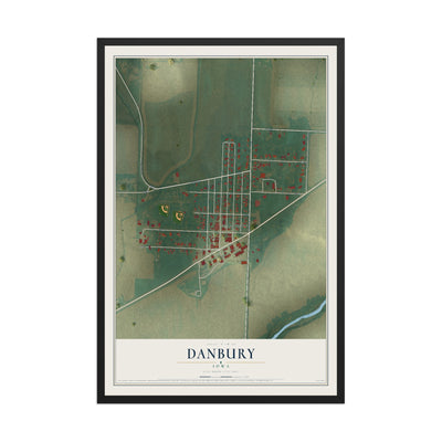 Map of Danbury, Iowa, 12 x 18 inch print in a black wood frame
