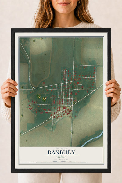 Map of Danbury, Iowa, 18 x 24 inch print in a black wood frame