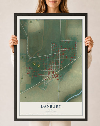 Map of Danbury, Iowa, 24 x 36 inch print in a black wood frame