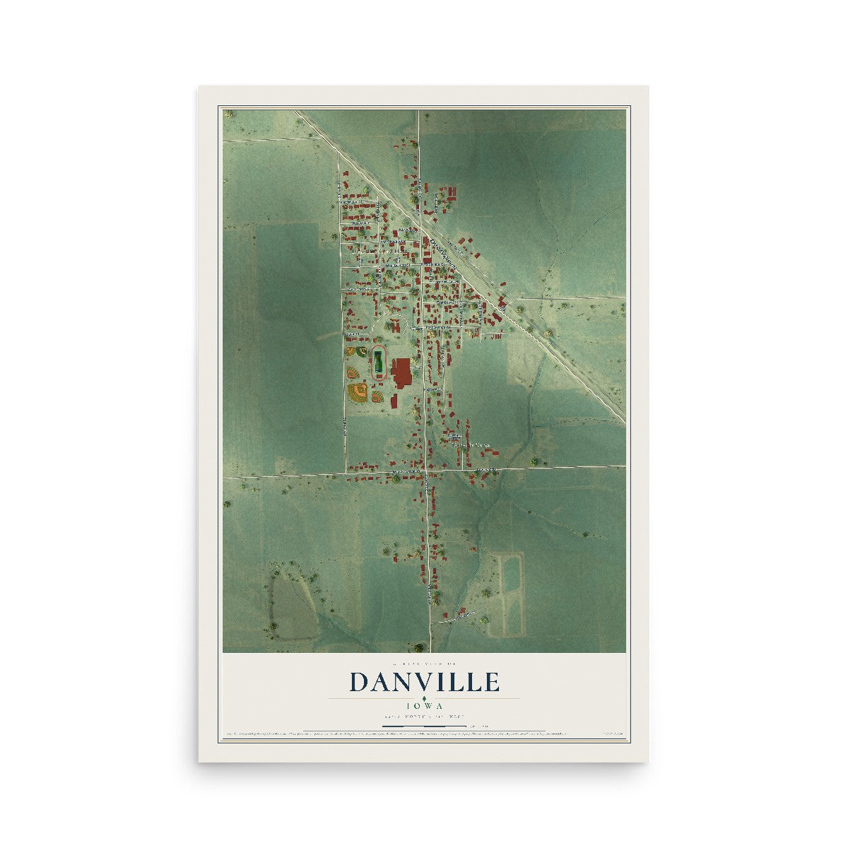 Map of Danville, Iowa, 12 x 18 inch unframed archival matte print