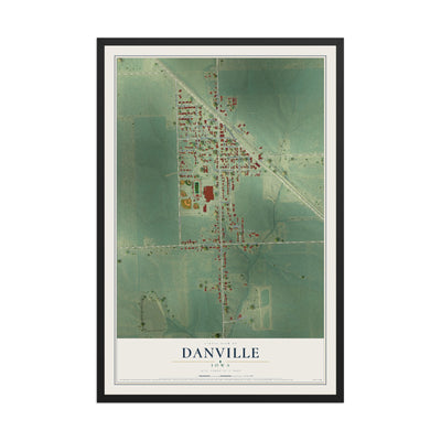 Map of Danville, Iowa, 12 x 18 inch print in a black wood frame