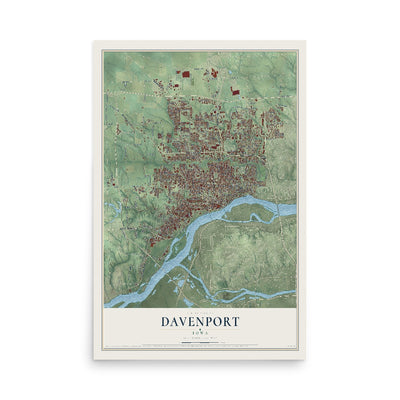 Map of Davenport, Iowa, 12 x 18 inch unframed archival matte print
