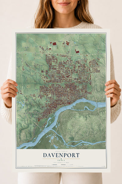 Map of Davenport, Iowa, 18 x 24 inch unframed archival matte print