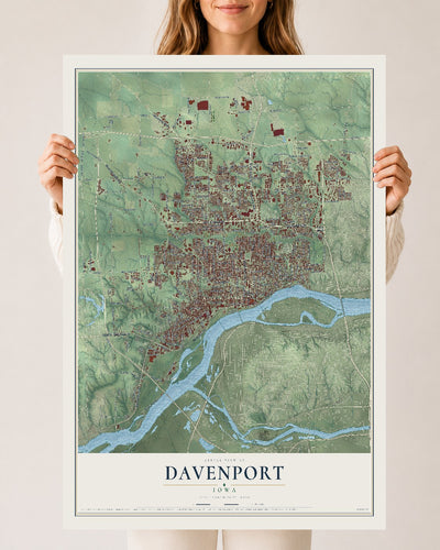 Map of Davenport, Iowa, 24 x 36 inch unframed archival matte print