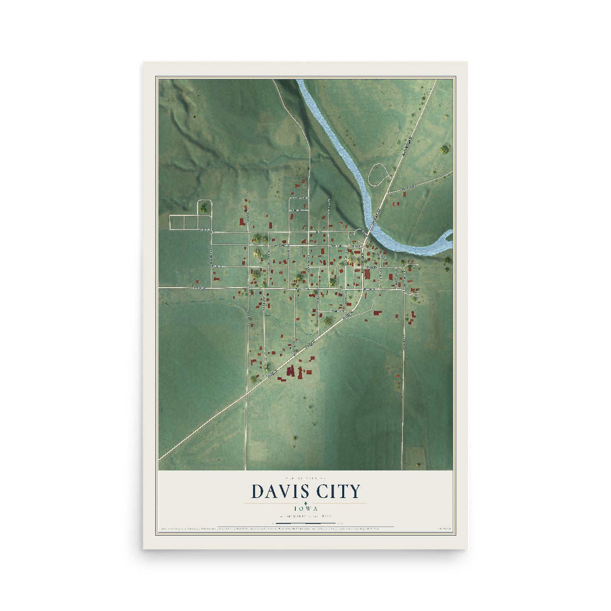 Map of Davis City, Iowa, 12 x 18 inch unframed archival matte print