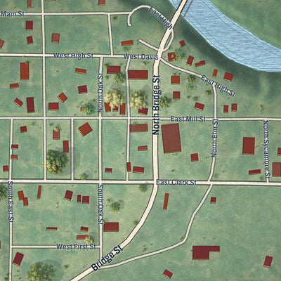Close-up of the map of Davis City, Iowa print showing street and building detail