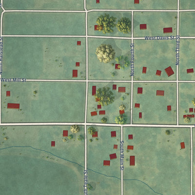 Second close-up of the map of Davis City, Iowa print showing more streets and buildings