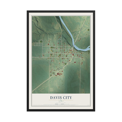 Map of Davis City, Iowa, 12 x 18 inch print in a black wood frame