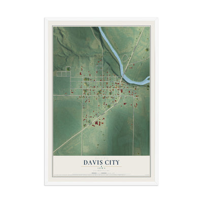 Map of Davis City, Iowa, 12 x 18 inch print in a white wood frame