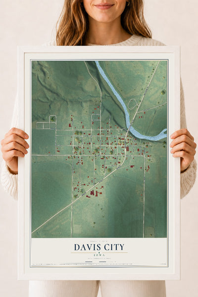 Map of Davis City, Iowa, 18 x 24 inch print in a white wood frame
