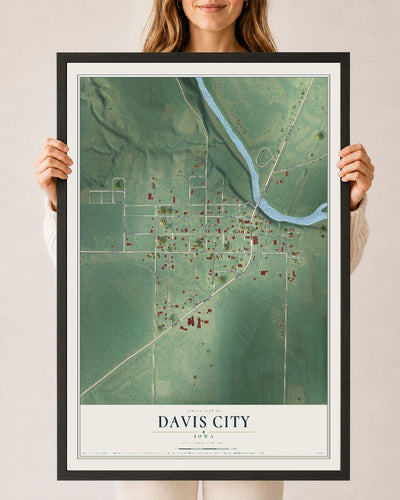 Map of Davis City, Iowa, 24 x 36 inch print in a black wood frame