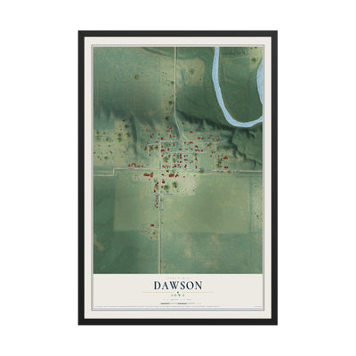 Map of Dawson, Iowa, 12 x 18 inch print in a black wood frame