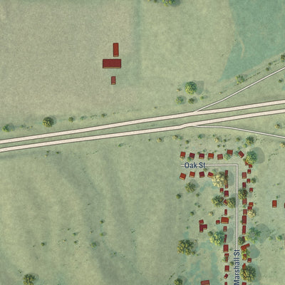 Second close-up of the map of De Soto, Iowa print showing more streets and buildings
