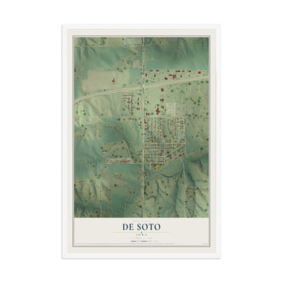 Map of De Soto, Iowa, 12 x 18 inch print in a white wood frame