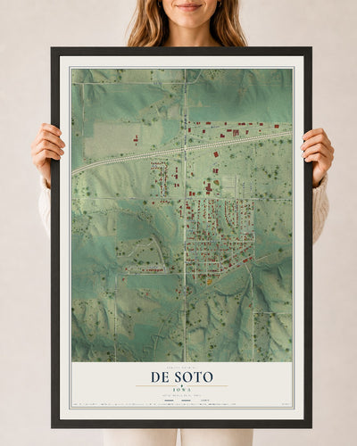 Map of De Soto, Iowa, 24 x 36 inch print in a black wood frame