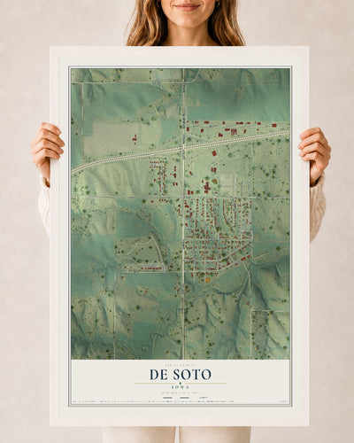 Map of De Soto, Iowa, 24 x 36 inch print in a white wood frame