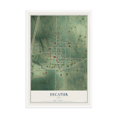 Map of Decatur, Iowa, 12 x 18 inch print in a white wood frame