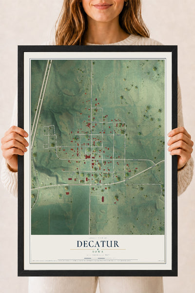 Map of Decatur, Iowa, 18 x 24 inch print in a black wood frame