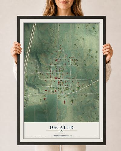 Map of Decatur, Iowa, 24 x 36 inch print in a black wood frame