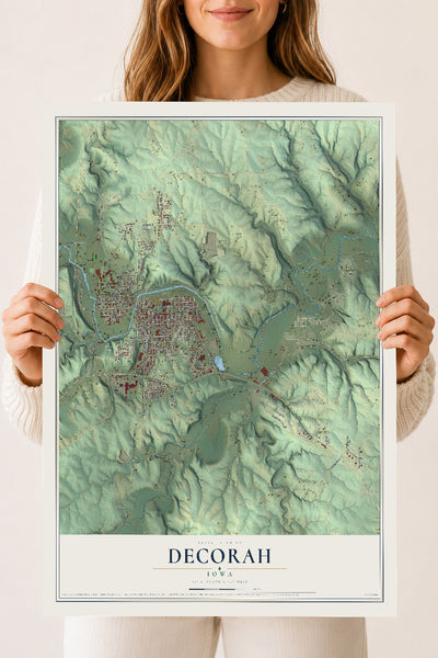 Map of Decorah, Iowa, 18 x 24 inch unframed archival matte print