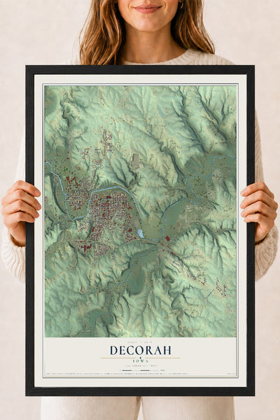 Map of Decorah, Iowa, 18 x 24 inch print in a black wood frame