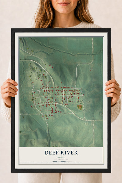 Map of Deep River, Iowa, 18 x 24 inch print in a black wood frame