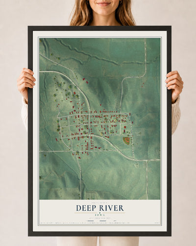 Map of Deep River, Iowa, 24 x 36 inch print in a black wood frame
