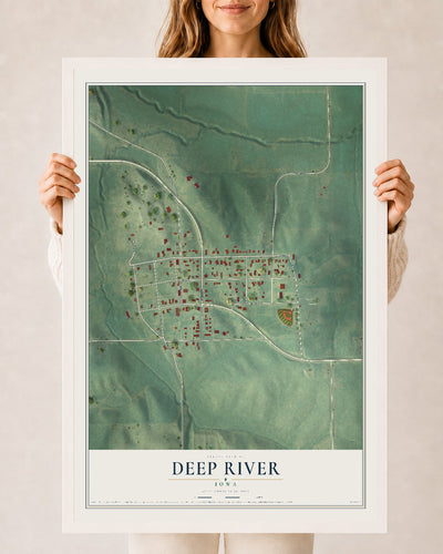 Map of Deep River, Iowa, 24 x 36 inch print in a white wood frame