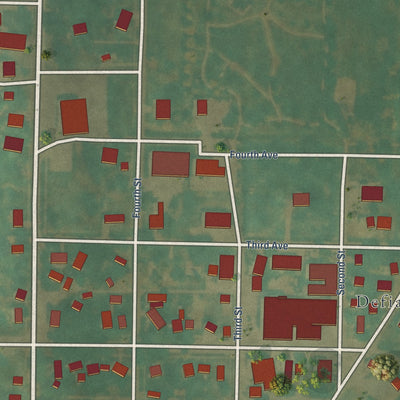 Close-up of the map of Defiance, Iowa print showing street and building detail