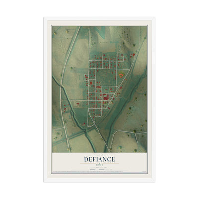 Map of Defiance, Iowa, 12 x 18 inch print in a white wood frame